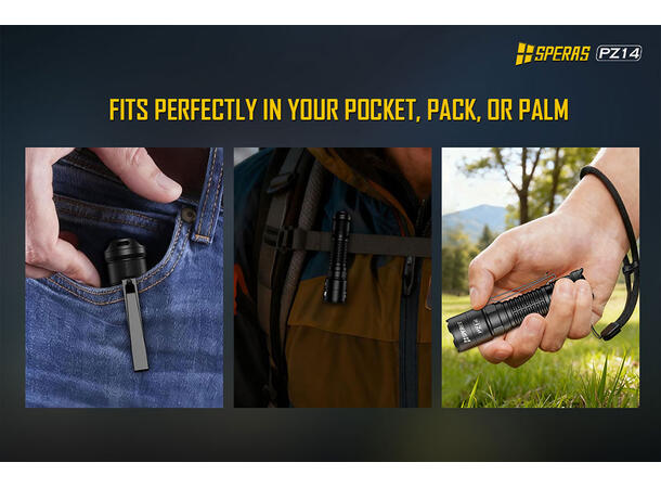 Speras PZ14 lommelykt med zoom 1000lm / 440 meter kastelengde 