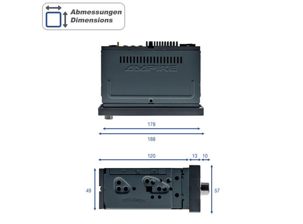 Ampire CPR60 hovedenhet 6,38'' skjerm, DAB+, 2 AHD-kamerainngang 