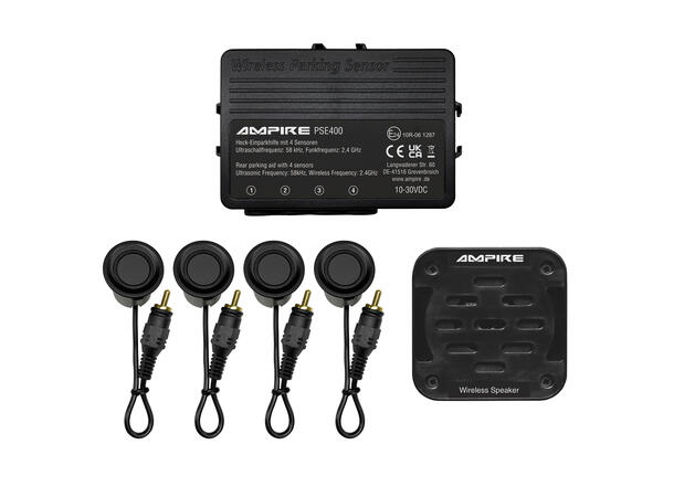 Ampire parkeringshjelp 4-veis Matt svart, sensormontering forfra 