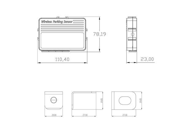 Ampire parkeringshjelp 4-veis Matt svart, sensormontering forfra 