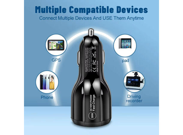 ConnectED Phone billader 48W, både USB og Type-C